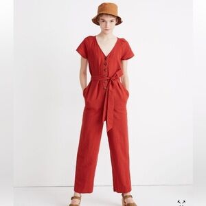 Madewell Linen-Cotton Pleat-Sleeve Jumpsuit